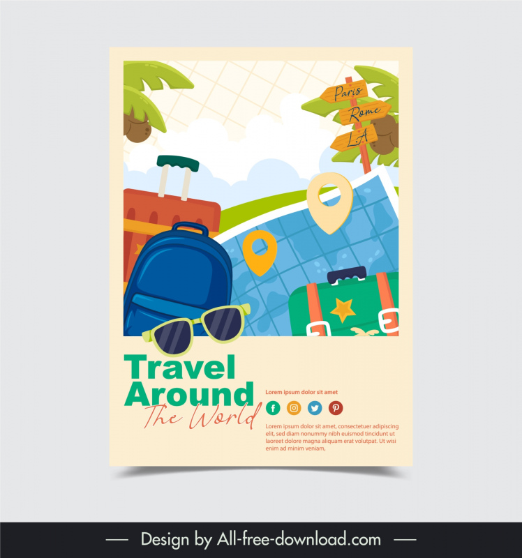 travel around the world poster template luggage coconut map decor