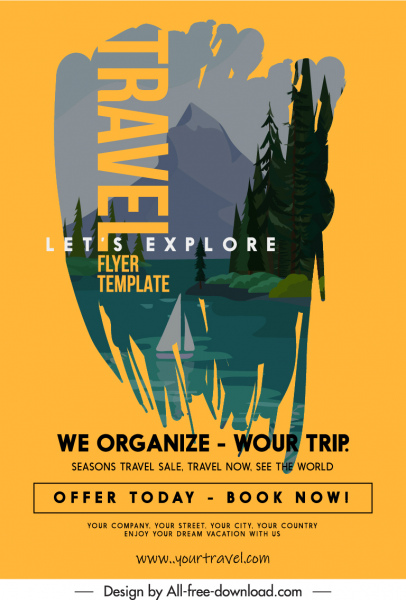 travel banner template classical nature scenery sketch