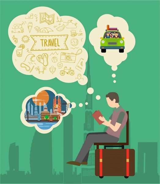 travel concept design man thinking and symbol elements