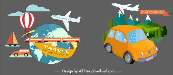 travel design elements vehicles globe landscape sketch 