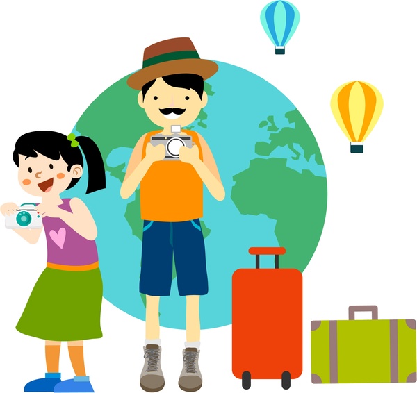 travel people icons design camera and luggages style
