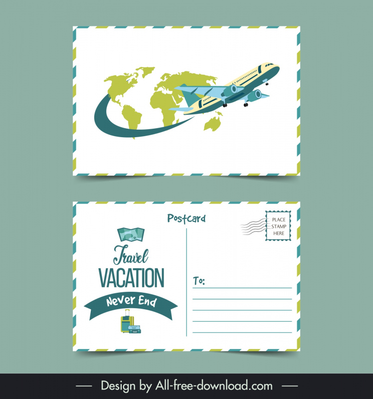 travel postcard templates elegant bright tourism symbols