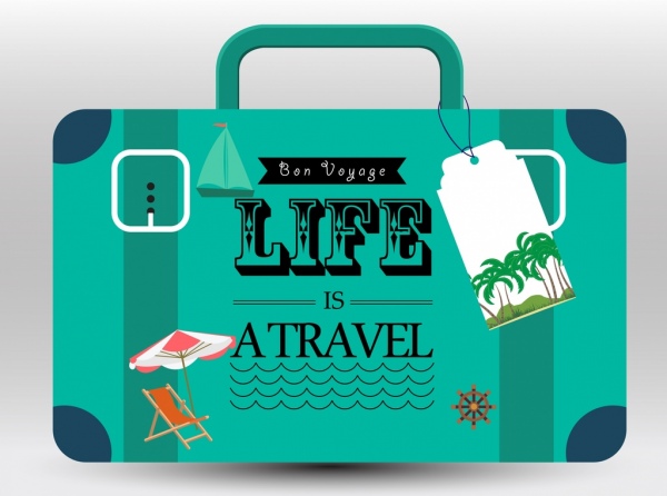 travel promotion banner green suitcase tourist icons decor