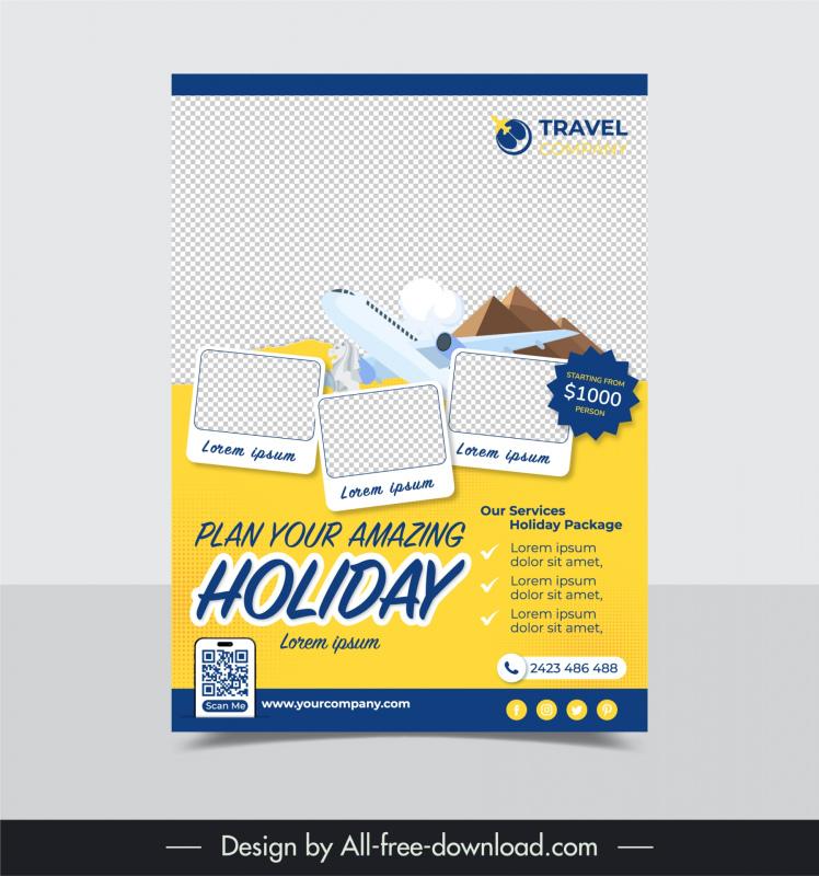 travel sale flyer template elegant checkered airplane mountain 