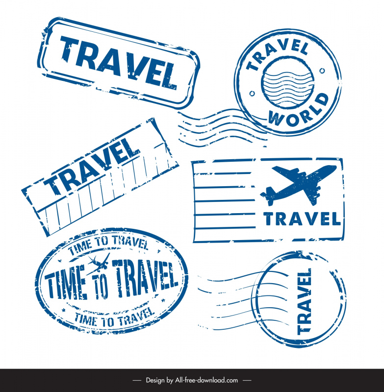 travel stamps collection flat geometric shapes airplane decor