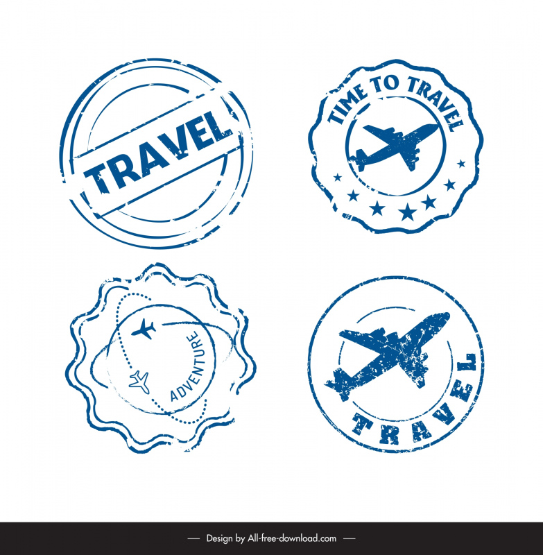 travel stamps collection flat retro circle shapes 