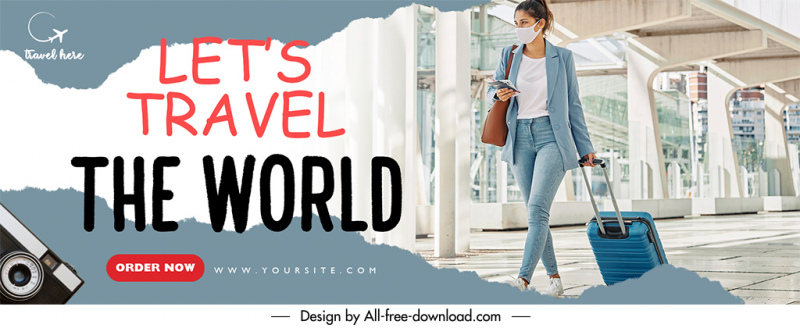 travel the world banner template realistic tourist design