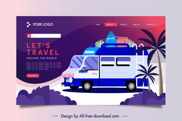 travel website template vacation elements sketch dark colorful