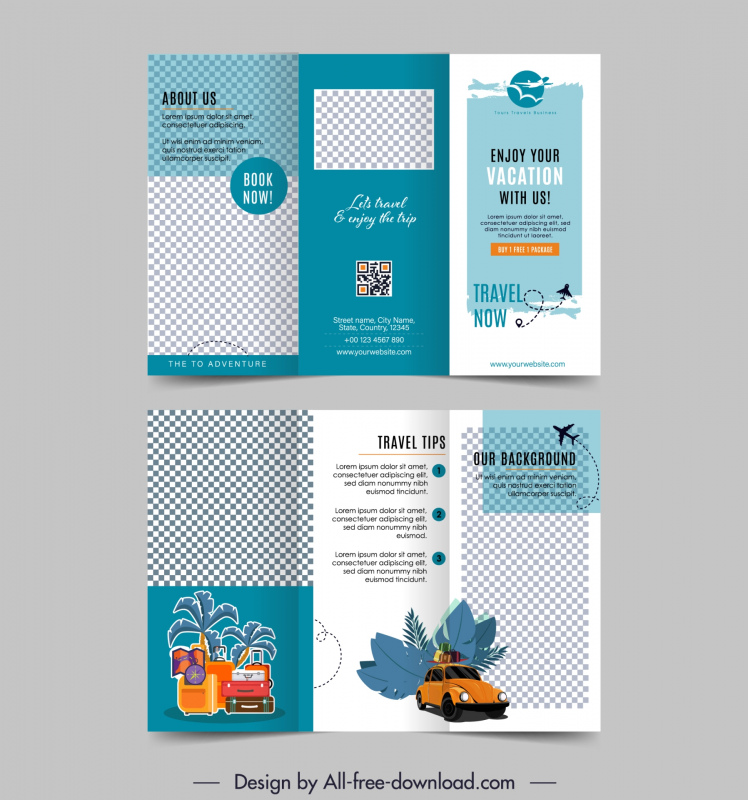 traveling brochure templates classical checkered tourism elements