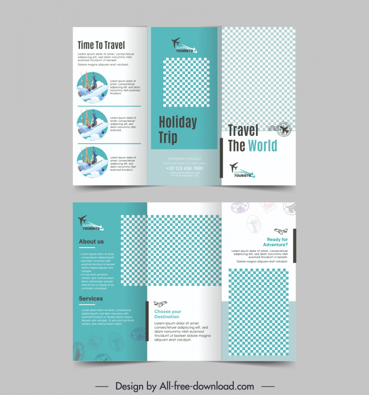traveling brochure templates trifold checkered geometry landmark decor