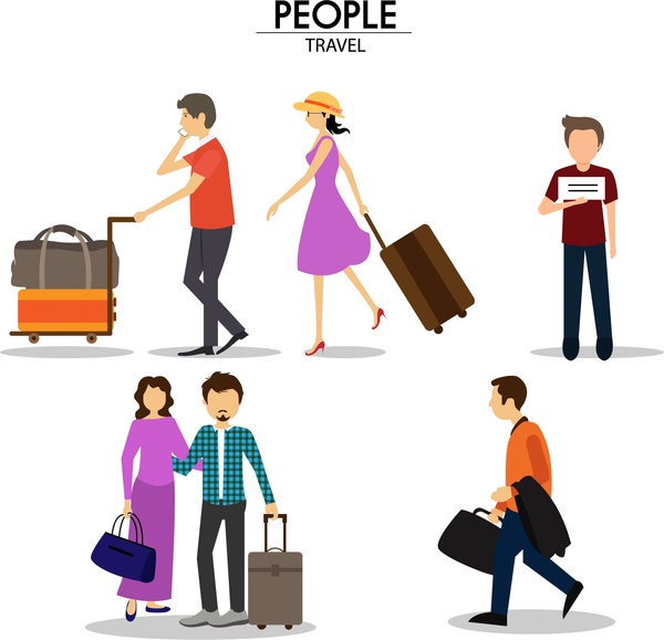 travelling people icons sets in color style