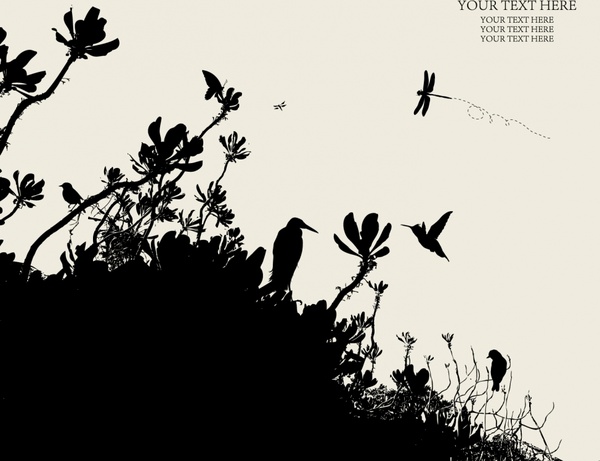nature background birds trees icons dark silhouette design