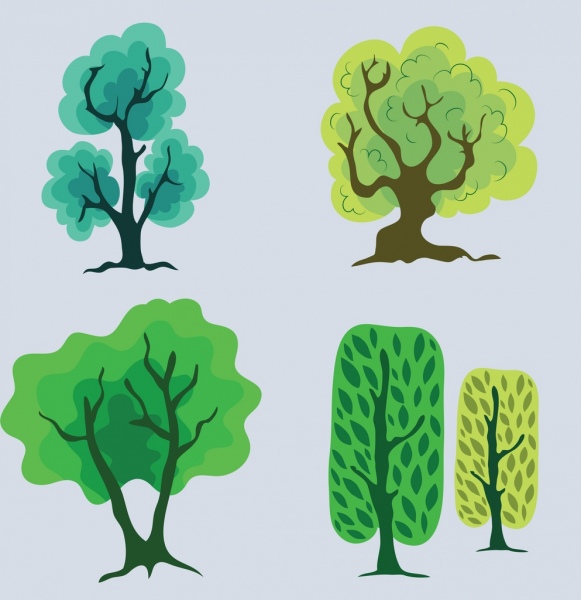 tree icons collection colored hand drawn design