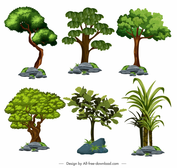 tree icons colored shapes sketch