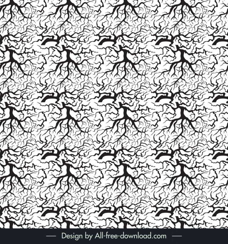 tree roots seamless pattern template flat black white repeating handdrawn outline 