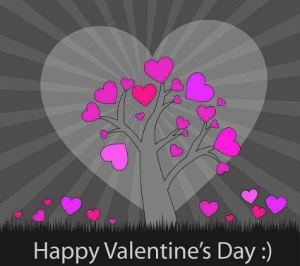 tree with pink hearts background vector