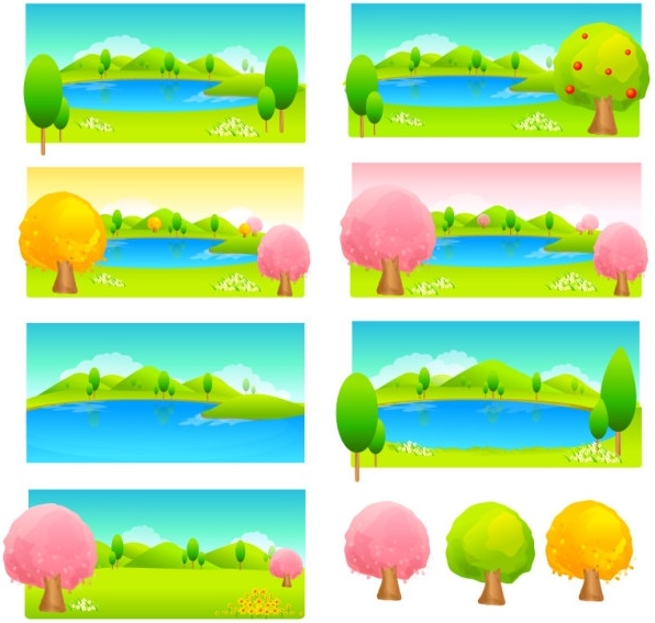trees and water color vector