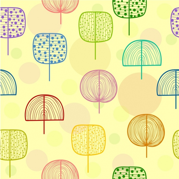 trees background multicolored flat hand drawn sketch