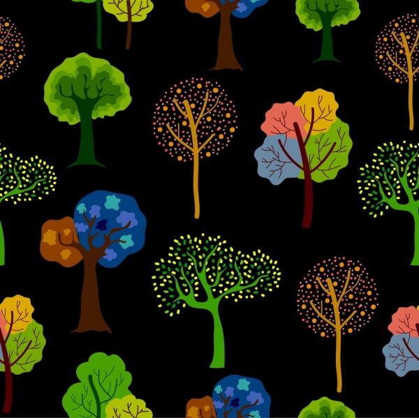 trees background various multicolored icons dark design