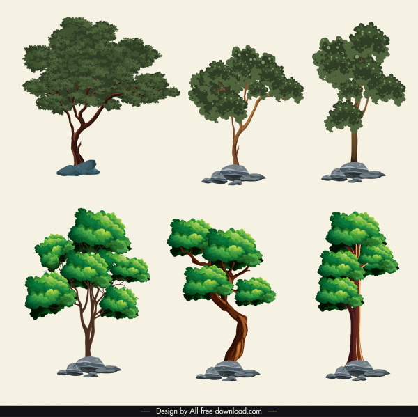 trees icons colored modern sketch