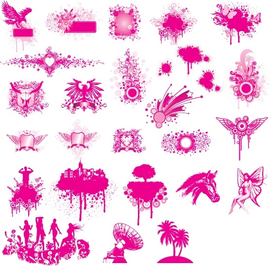design elements collection pink silhouette symbols grunge marks
