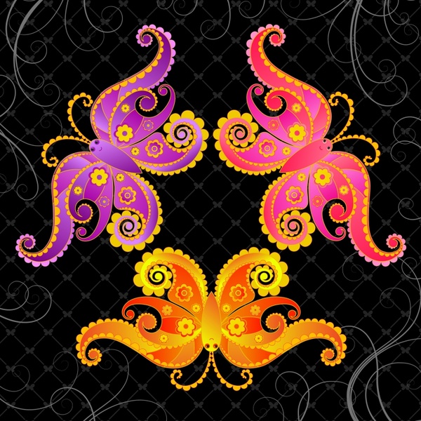 butterflies background dark classic colorful flat design