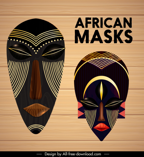 tribal mask icons colorful dark decor symmetrical design