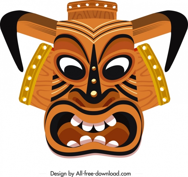 tribal mask template angry face icon colorful design