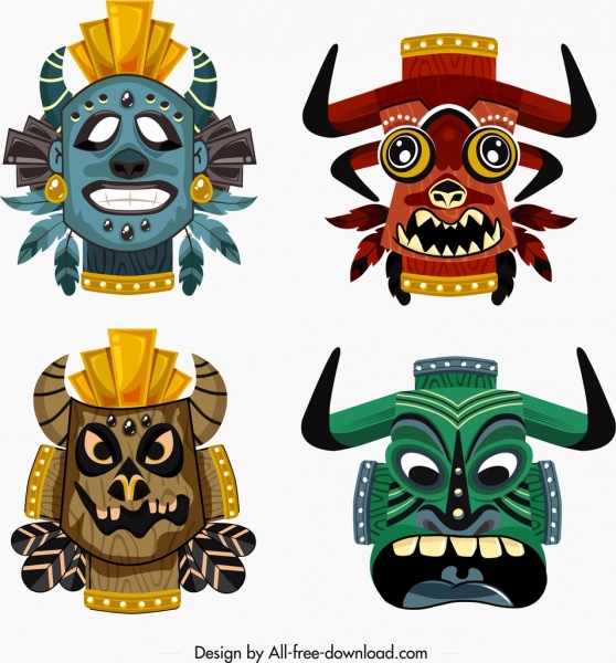 tribal masks templates colorful horror faces decor