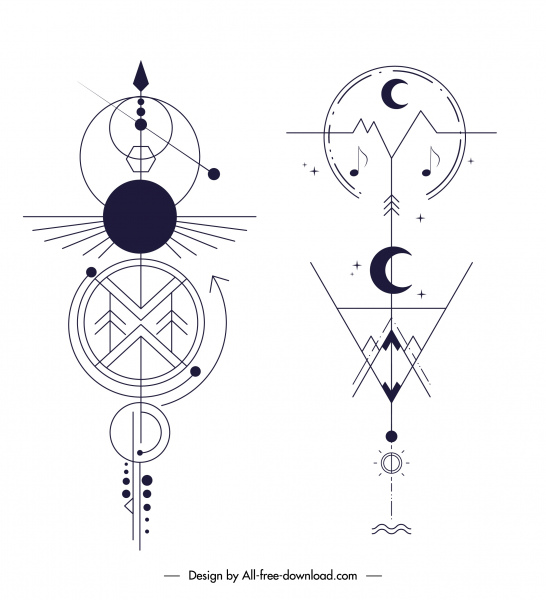 tribal tatoo templates flat classic geometrical shapes