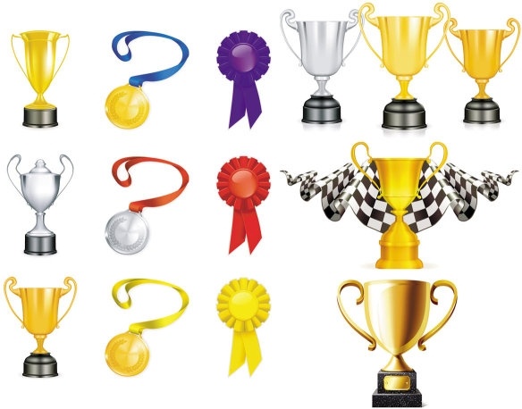 trophy gold and silver medals vector