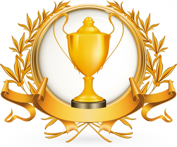 award logotype trophy wreath ribbon decor 3d golden