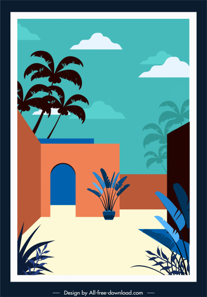 tropical frontage template colored classic sketch