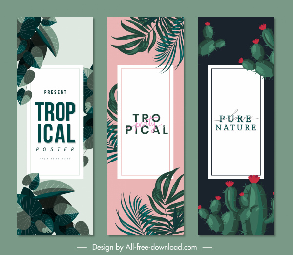 tropical nature poster templates leaves cactus sketch