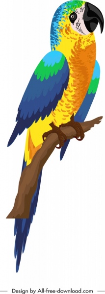 tropical parrot icon colorful perching sketch