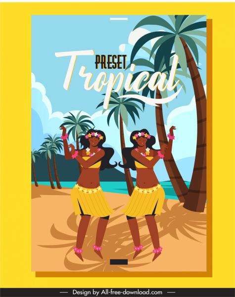tropical summer holiday poster local dancers beach scene