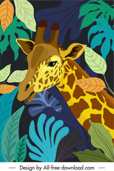 tropical wilderness painting giraffe leaves sketch 