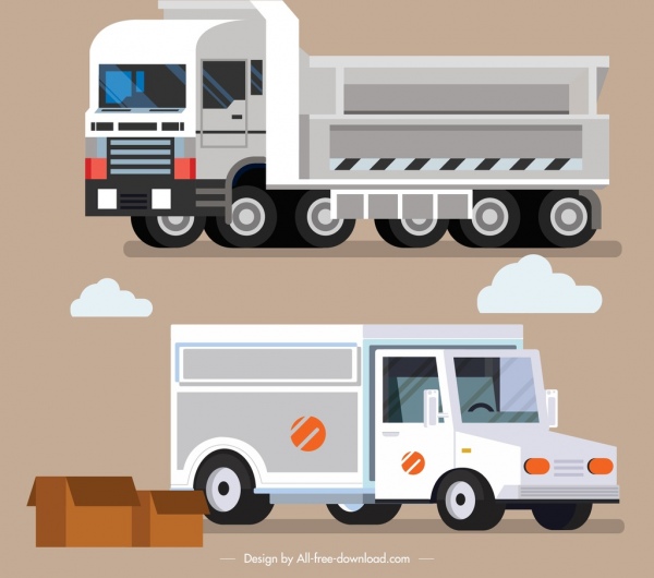trucks icons colored modern 3d sketch 