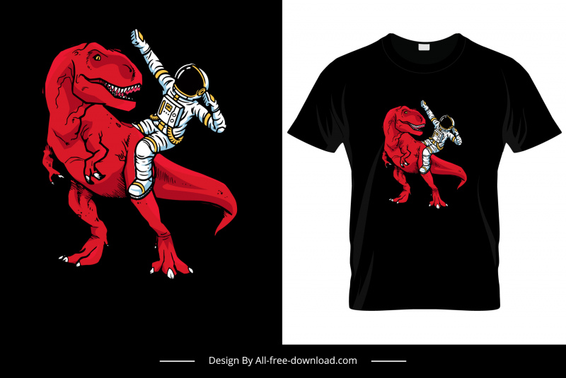 tshirt template dinosaur astronaut cartoon sketch dark design