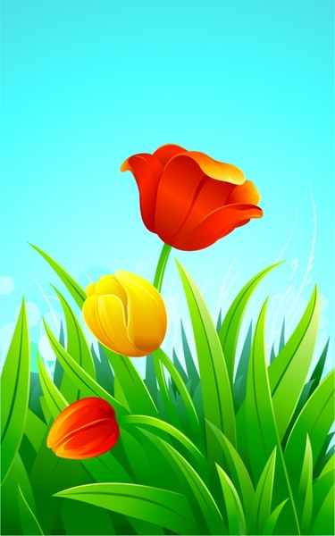 tulips painting bright colorful petals leaves decor
