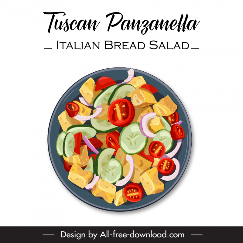 tuscan panzanella italian bread salad icon flat elegant classical design 
