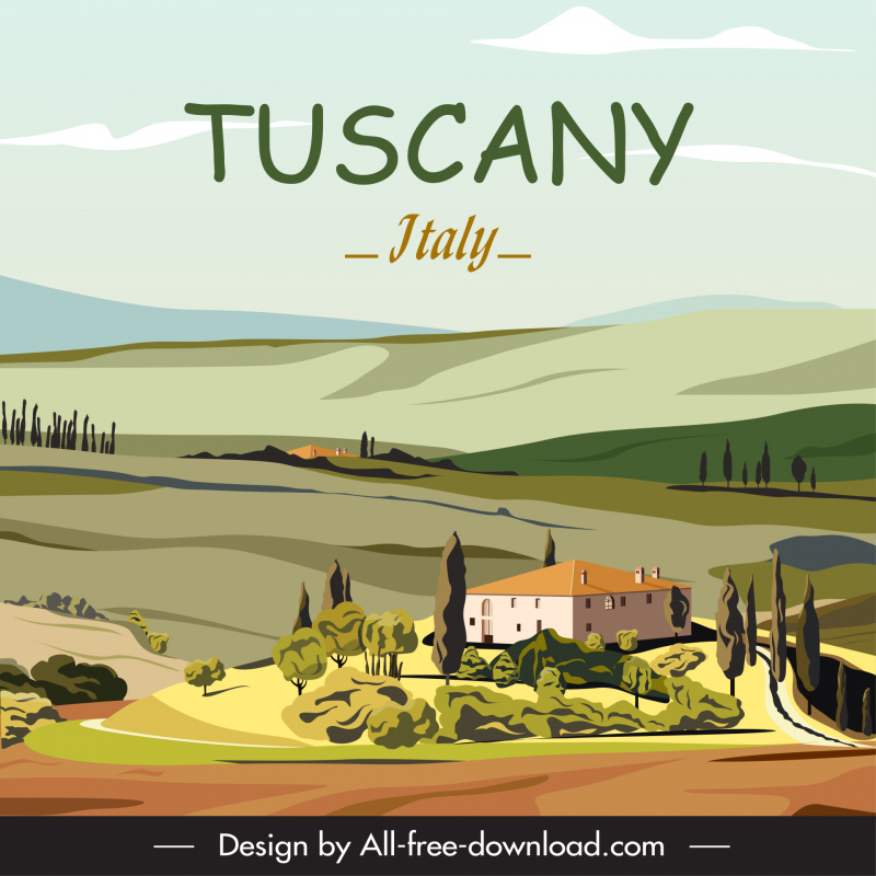 tuscany italy advertising banner countryside scenery sketch classical design  