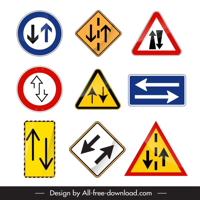 two way traffic signboard templates flat geometric shapes arrows outline 