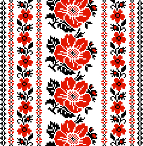 ukrainian styles embroidery patterns vector set