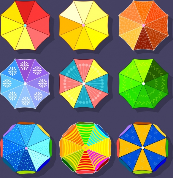 umbrella icons colorful flat decoration polygon design