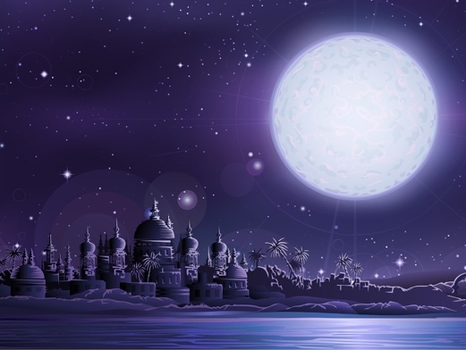 under the full moon the ancient city of vector ancient city under full moon