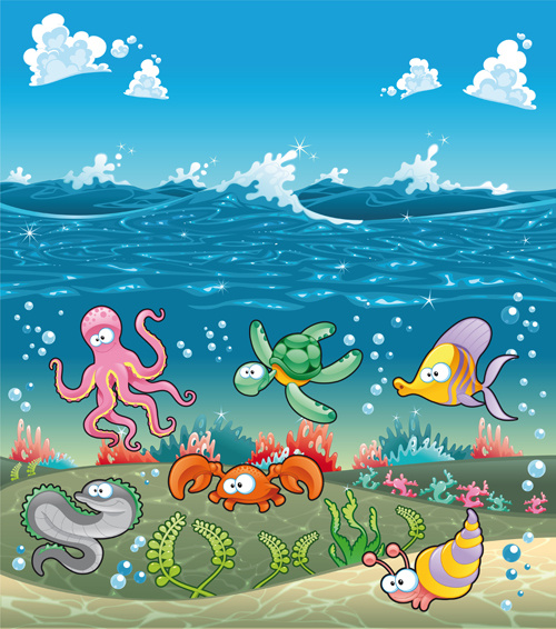 underwater world with marine animal design vector