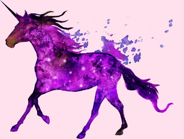 Unicorn drawing purple grunge decor Vectors graphic art designs in