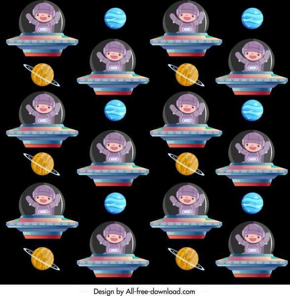 universe pattern ufo planets icons repeating design
