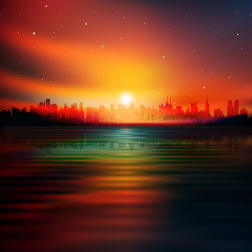 Urban sunrise landscape vector Free vector in Encapsulated ...